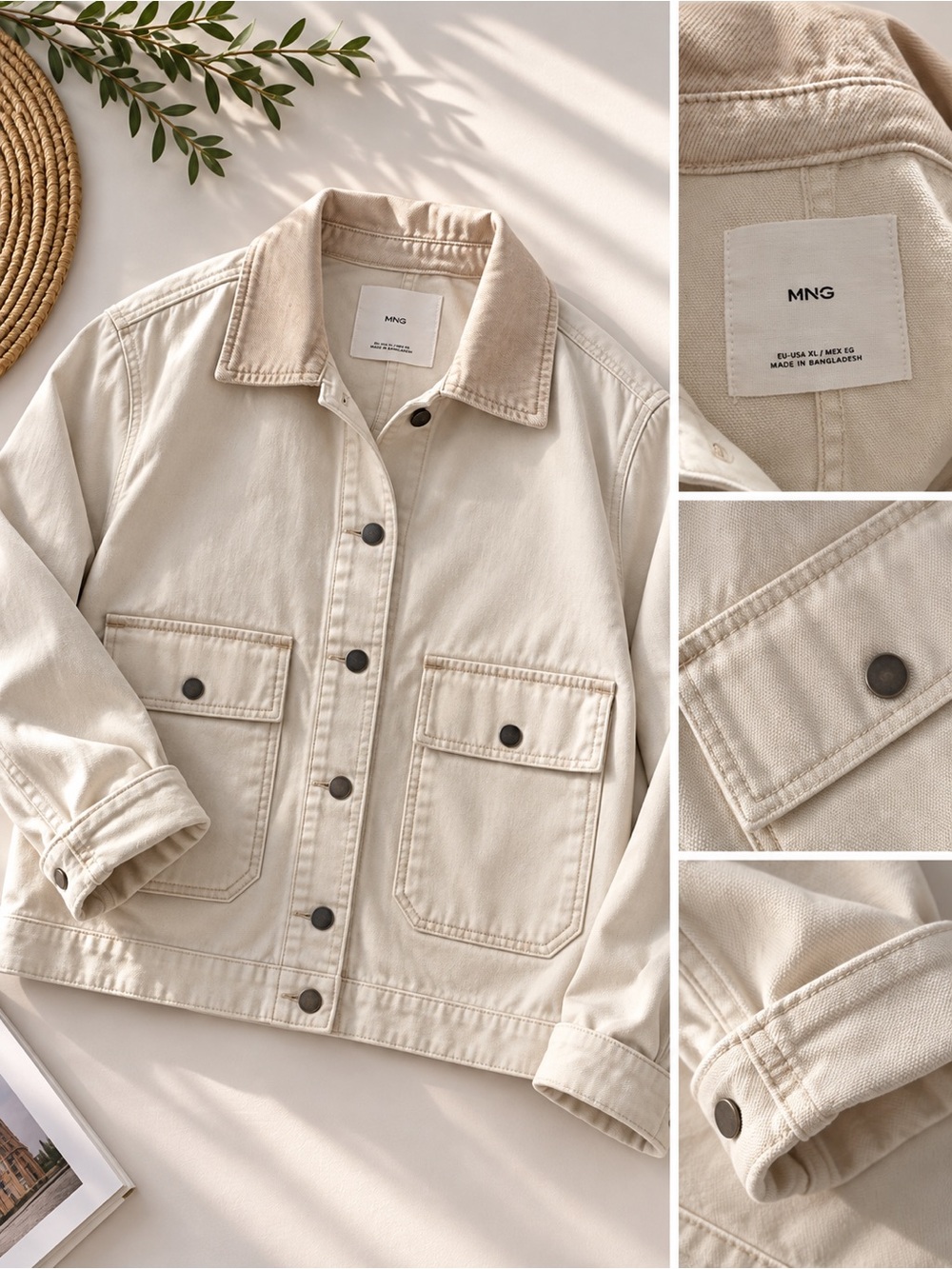 Mango Kids Neutral Cream Jean Jacket with Dark Snap Buttons
